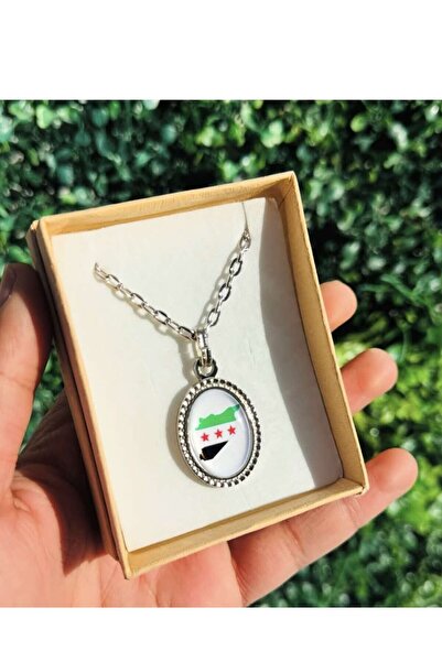 Herşey Nota 3 Yıldız Özgür Suriye Bayrağı Kolye Yuvarlak Siyah Syria Bayrağı ...