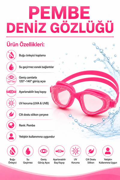 ByKurt Pro Large Adult Silicone Swimming Goggles No Fog Waterproof Uv Protection Pink Sea Goggles