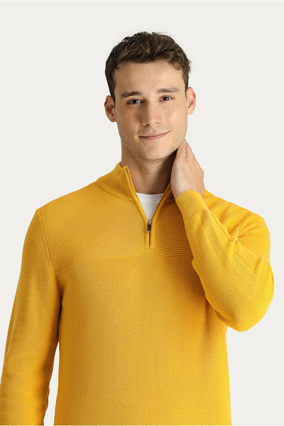 Kiğılı Half Turtleneck Regular Fit Zippered Cotton Knitwear Sweater