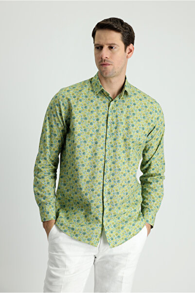 Kiğılı Long Sleeve Slim Fit Slim Fit Printed Sports Cotton Shirt