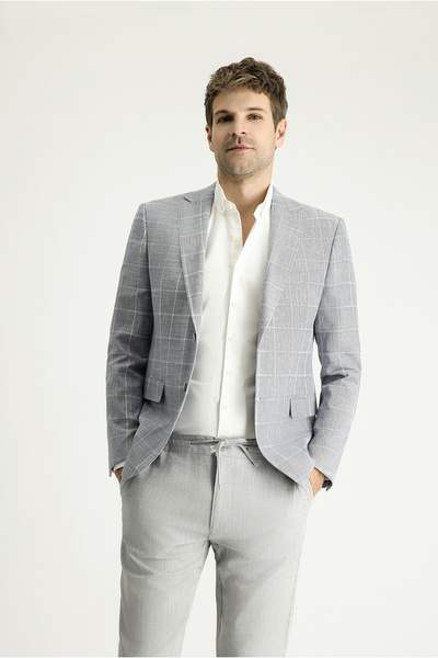 Kiğılı 7 Drop Slim Fit Plaid Cotton Linen Blend Jacket