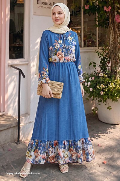 InStyle Περισσότερα Floral Jacquard Yoryo Chiffon Dress - Indigo