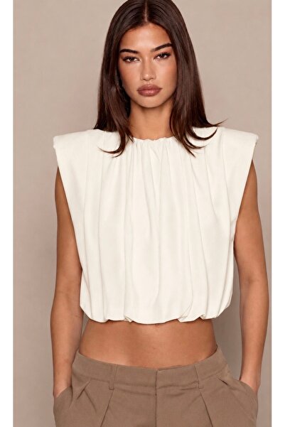Linich&Co Kadın Dökümlü Luxury Collection Vatkalı Kolsuz Şık Crop Bluz 9418