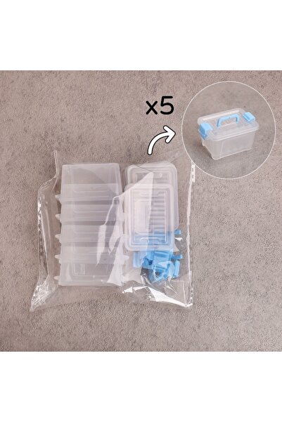 Choice1 Blue 5 Mini Suitcase Storage Boxes Transparent Small Item Organizer D...