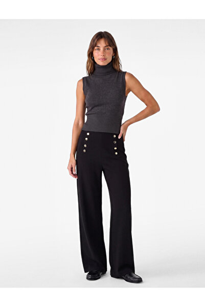 Koton Crepe Scuba Fabric Ornamental Button Detailed Wide Leg Palazzo Trousers