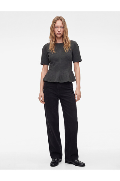 Koton Slim Fi Stitched Detail Crew Neck Short Sleeve Peplum T-Shirt