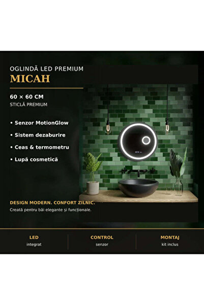 OEM MotionGlow Micah 60 cm Στρογγυλός καθρέφτης LED — Ρυθμιζόμενος (ψυχρός/θε...