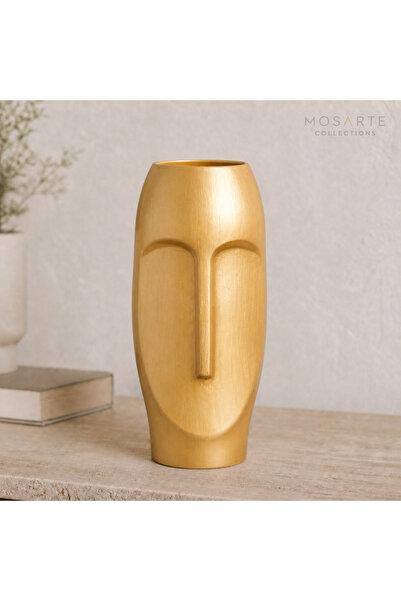 Stoneface Series Minimalist Soyut Yüz Vazo / Heykel – Modern Dekoratif Obje 23 CM - Altın Renk