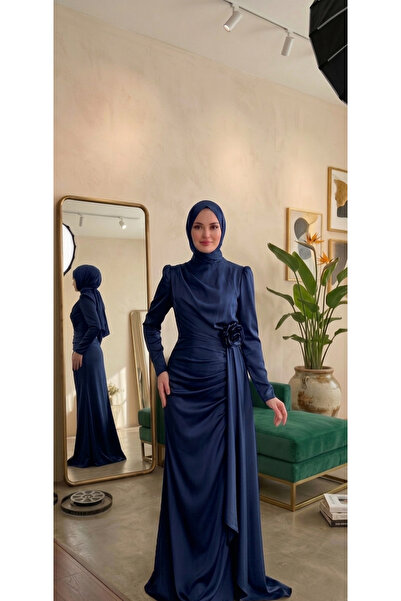 LİA TESETTÜR Rosalia Satin Draped Hijab Evening Dress