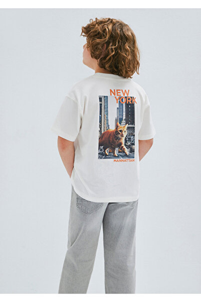 Mavi Kedi Sırt Printed Ecru T-Shirt Oversized / Wide Cut 6610408-70057