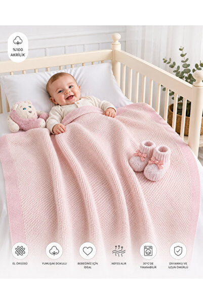 WOOLHOME Tri̇ko Knitted Baby Girl Blanket 80X100