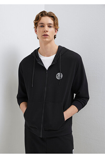 Mavi MVJNS Logo Baskılı Fermuarlı Kapüşonlu Siyah Sweatshirt 0S10193-900