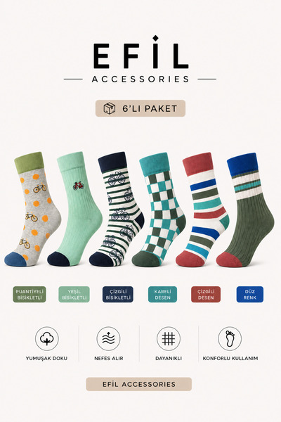 EFİLACCESSORİES Premium Striped Men's 6 Pair Socks