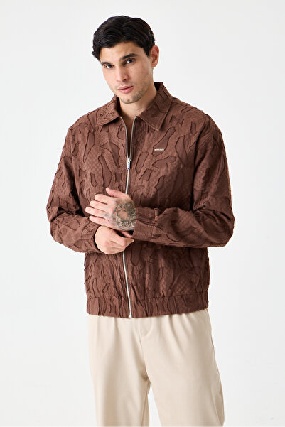 SON OF BRONZE Dark Coffee Zipper Jakarlı Ceket