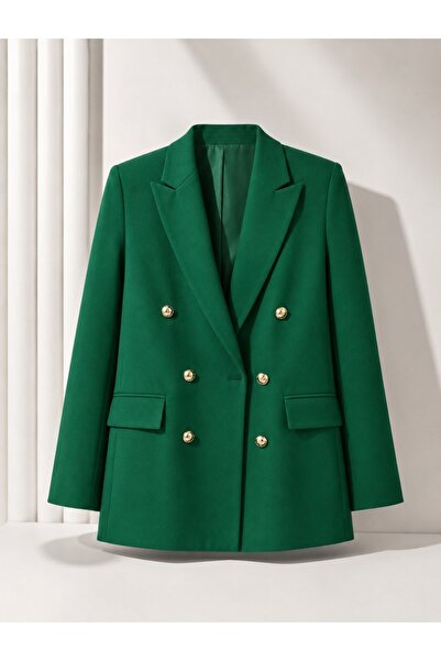 PARKDERİN Large Size Gold Buttoned Blazer Jacket