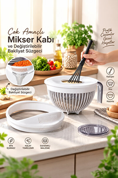 Porsima Bnm-3132 3 in 1 Kapaklı Mikser Kabı Pirinç Süzgeci Saklama Kabı