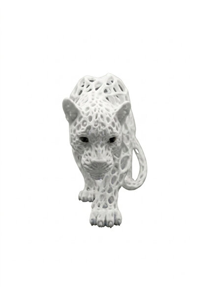Noor Ajur Desenli Leopar Heykeli, 3D Baskı Panter Figürü, Geometrik Leopar Ma...