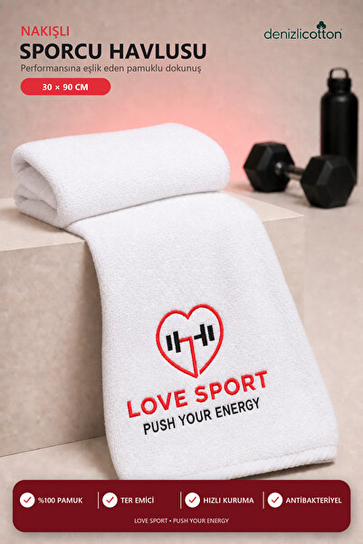 denizlicotton Prosop sport brodat din bumbac, antibacterian, absorbant transp...