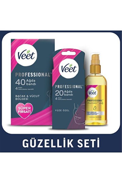 Veet Professional Ağda Bandı Yüz 20 + Bacak Vücut 40 + Mucizevi Yağ Güzellik ...