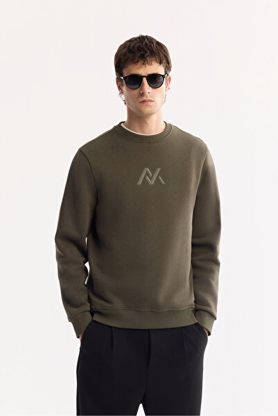 Avva Erkek Haki Bisiklet Yaka Pamuklu Şardonlu Baskılı Regular Fit Sweatshirt...