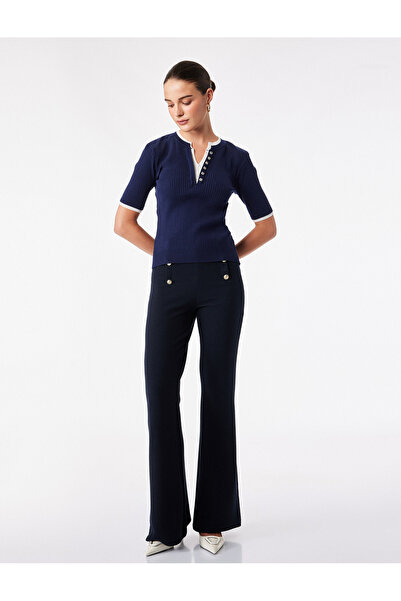 Koton Regular Fit Kısa Kollu Katmanlı Henley Yaka Düğmeli Triko Kazak
