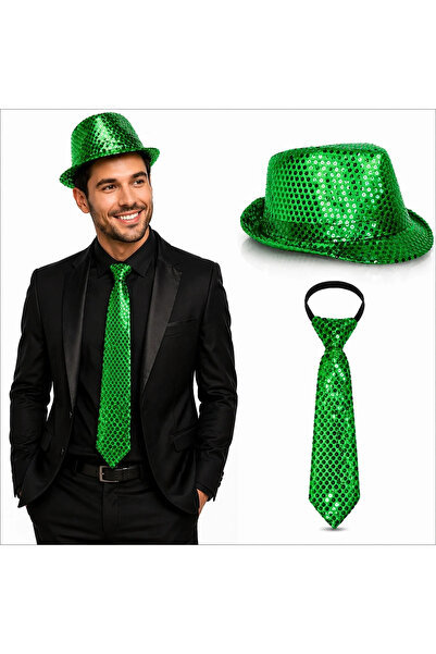 magicool Green Sequined Hat and Tie Set – Sparkling Party Combo