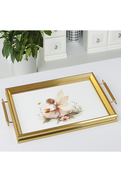 AiroBazar Luxury Gold Framed Serving Tray with Magical Fairy Illustration, Re...