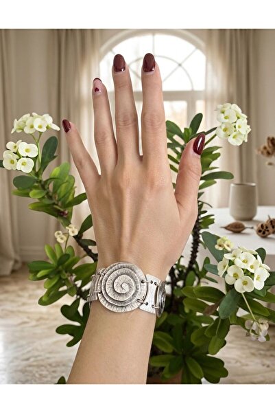 Vintage Takıhane Antik Gümüş Kaplama Bohem Sarmal Spiral Kelepçe Bileklik & V...