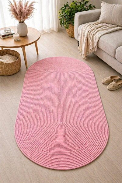 MaVaux Oval Jüt Yuvarlak Hasır Görünümlü Klasik Halı Kilim