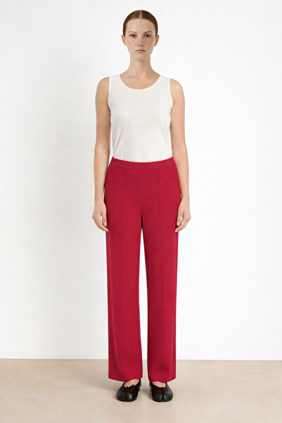 Triko Mısırlı Plum Ribbed Wide Leg Women's Trousers