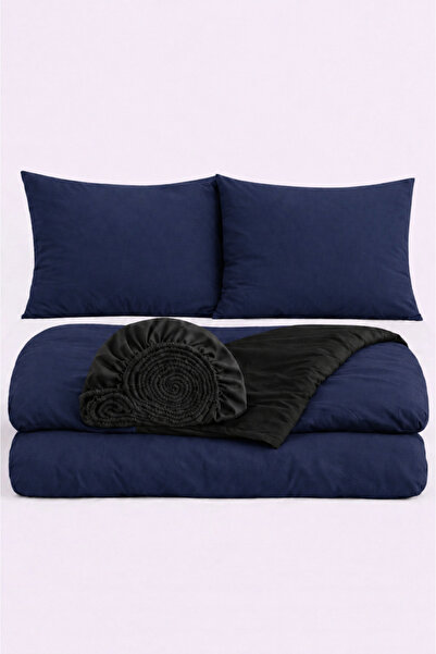 İQON Σετ Παπλωματοθήκη με Ελαστικά Σεντόνια Διπλό Lcvrt Μαύρο-244 Otlt