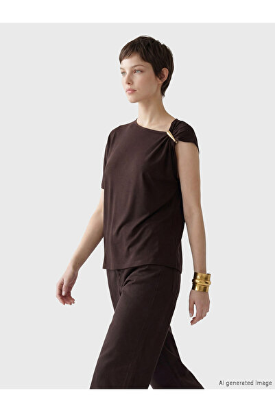 LC Waikiki Brown Metal Appliqué Gathered Blouse