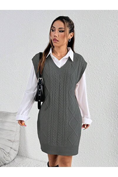 Iuliashop Rochie scurtă tricotată Ofelia gri închis - S