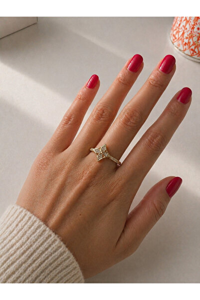 Lilith Takı Elegant Ring with Zircon Stone in Flower Shape |   Minimal Sparkling Stylish Design