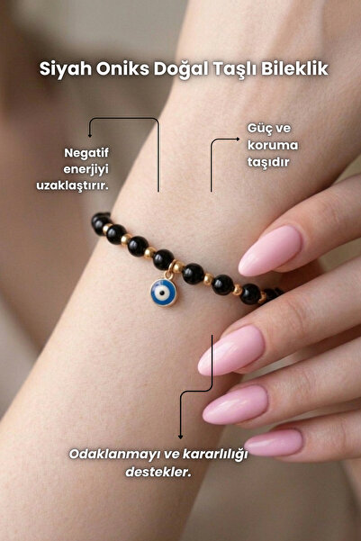 Elifsu Jewelry سوار من الحجر الطبيعي مزين بخرز العين الشريرة وحجر ذهبي اللون
