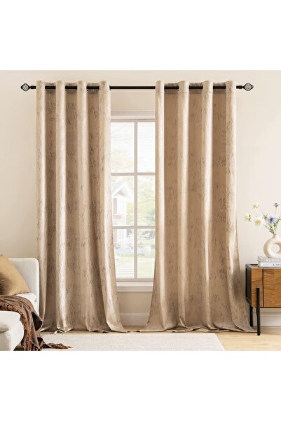 Dotail Σετ 2 κουρτινών MIULEE, με χρυσό σχέδιο, θερμομονωτικές, με κρίκους, 1...