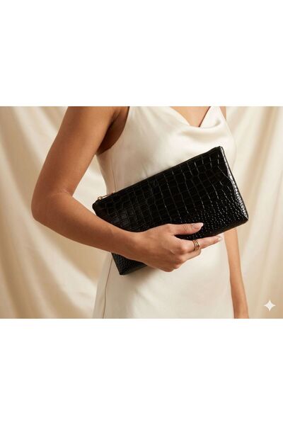 VELORİA BAG & SCARF Veloria Siyah Kadın Portföy El Çantası - Rugan ve deri Şı...