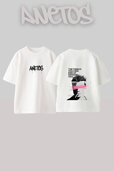 Anetos Fight Club 1 Design Back Printed Βαμβακερό λευκό μπλουζάκι Oversize