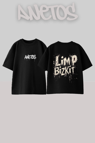 Anetos Μπλουζάκι Limp Bizkit Design με στάμπα από βαμβακερό μαύρο oversize