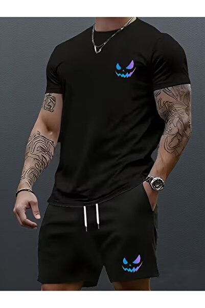 PAVRO Unisex Oversize Σετ Σορτς με Μπλούζα και Σορτς, Άνετο Σετ με Μικτά Τυπω...