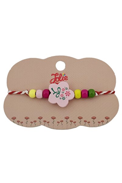 Evolium Martisor bratara copii, Evolium, textil, snur alb/rosu, Floare, Roz