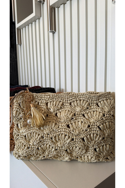 WOMANBAG EL YAPIMI HASIR CLUTCH PORTFÖY ÇANTA 32x22cm