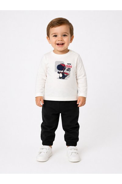 Chicsy Baby Baby Boy Dino Printed Hooded 3-Piece Set Zippered Cardigan T-Shirt Pants