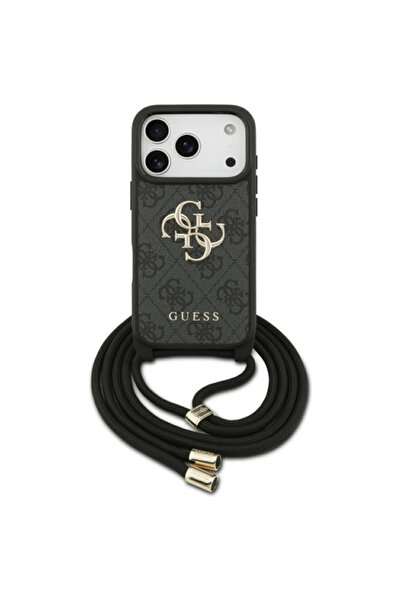 Stef's Cat Θήκη για Apple iPhone 17 Pro, Guess, Λουράκι Χιαστί 4G Big Log, Μαύρο