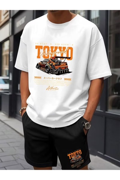 PAVRO Unisex Oversize Σετ Σορτς με Μπλούζα και Σορτς, Άνετο Σετ με Μικτά Τυπω...