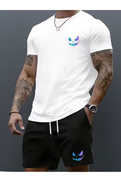 PAVRO Unisex Oversize Σετ Σορτς με Μπλούζα και Σορτς, Άνετο Σετ με Μικτά Τυπω...