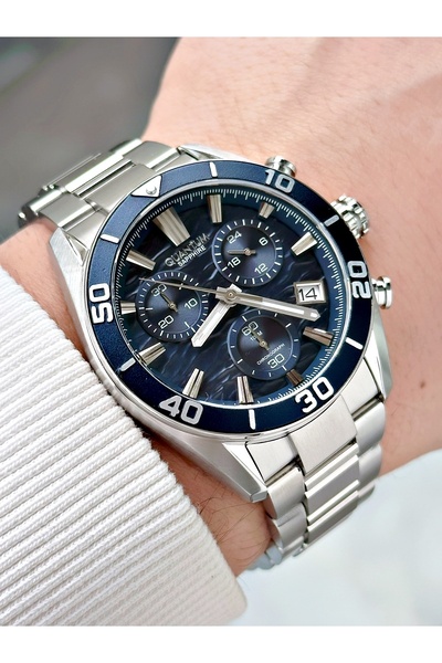 Quantum Functional Silver-Navy Blue Color Steel Band Steel Case Sapphire Glas...