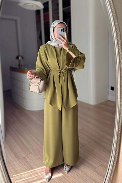 Ka Hijab Σετ Τριών Τεμαχίων με Λεπτομέρεια στα Μανίκια - Πράσινο