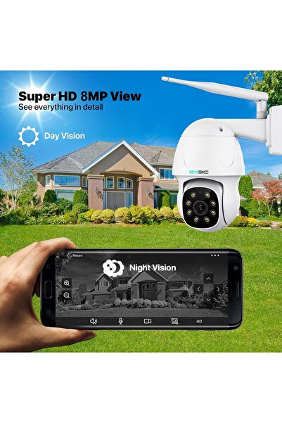 SV3C Cameră IP de supraveghere pentru exterior 4K, camere WiFi 2.4G cu PTZ Pan Tilt 8MP, dual band, Auto Track, vedere nocturnă color, detectare umana