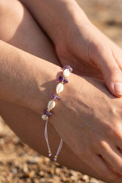NBS Beautiful Naturel Stones Ametist Doğal Taş Bileklik Kabuk Model Tasarım T...